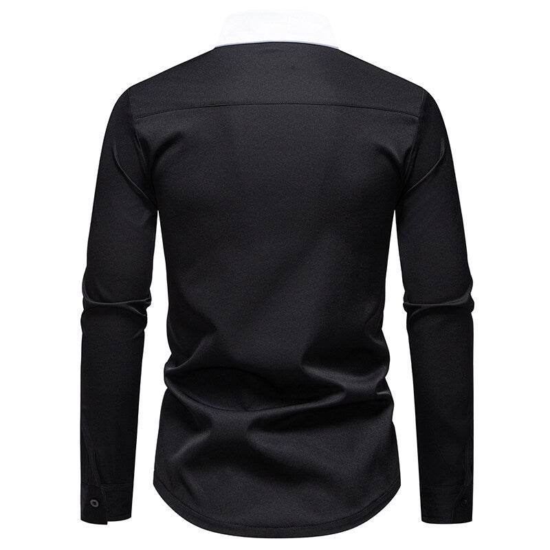 Herren modisches Langarmshirt mit stylischem Stehkragen und kontrastierenden Paspeln EB