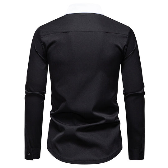 Herren modisches Langarmshirt mit stylischem Stehkragen und kontrastierenden Paspeln EB