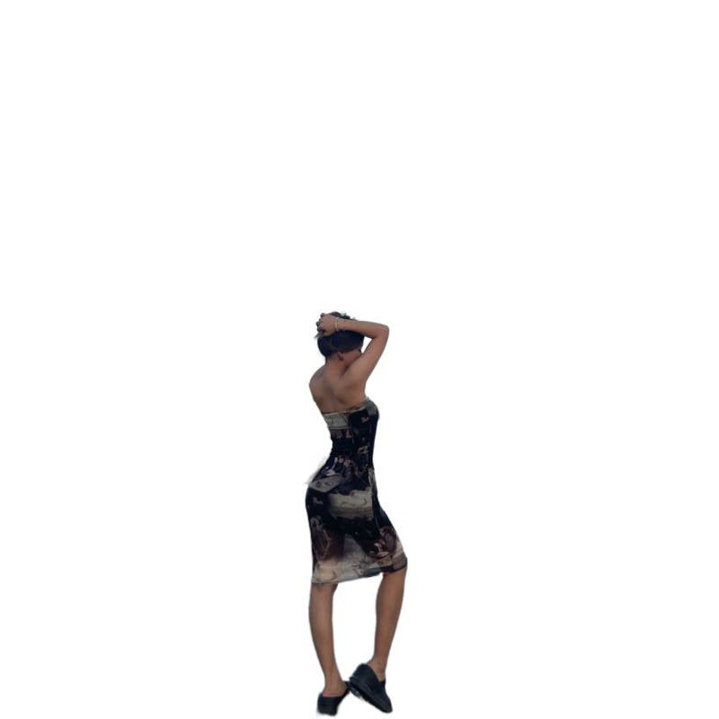 Damen Figurbetontes Spaghettiträgerkleid mit floralem Muster und tailliertem Schnitt EB
