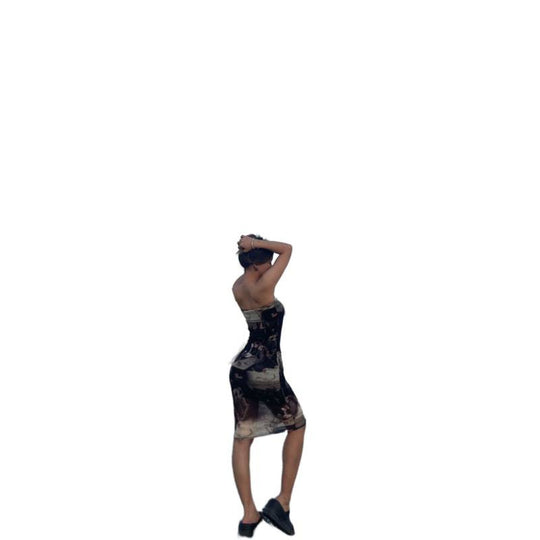 Damen Figurbetontes Spaghettiträgerkleid mit floralem Muster und tailliertem Schnitt EB