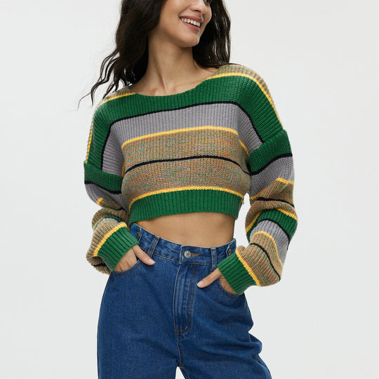 Damen Crop-Pullover mit lässigen Streifen und weichem Material EB