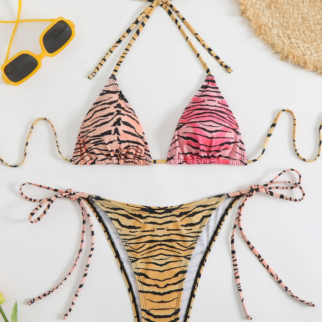 Damen Triangel-Bikini-Set mit verstellbaren Trägern und trendigem Tiermuster EB