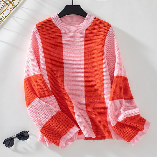 Damen Strickpullover mit innovativem Blockstreifen-Design und lässigem Schnitt EB