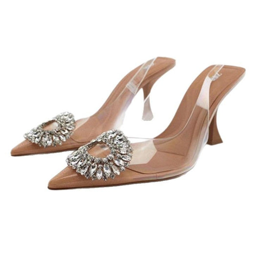 Damen elegante transparente High Heels mit funkelndem Schmuck-Detail EB