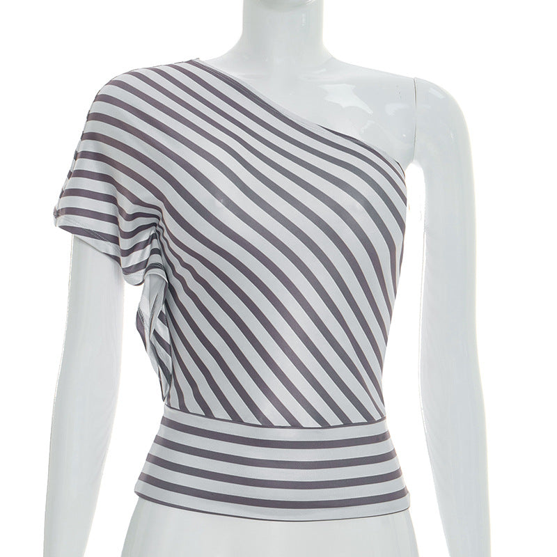 Damen asymmetrisches Oberteil mit gestreiftem Design und fließendem Stoff EB