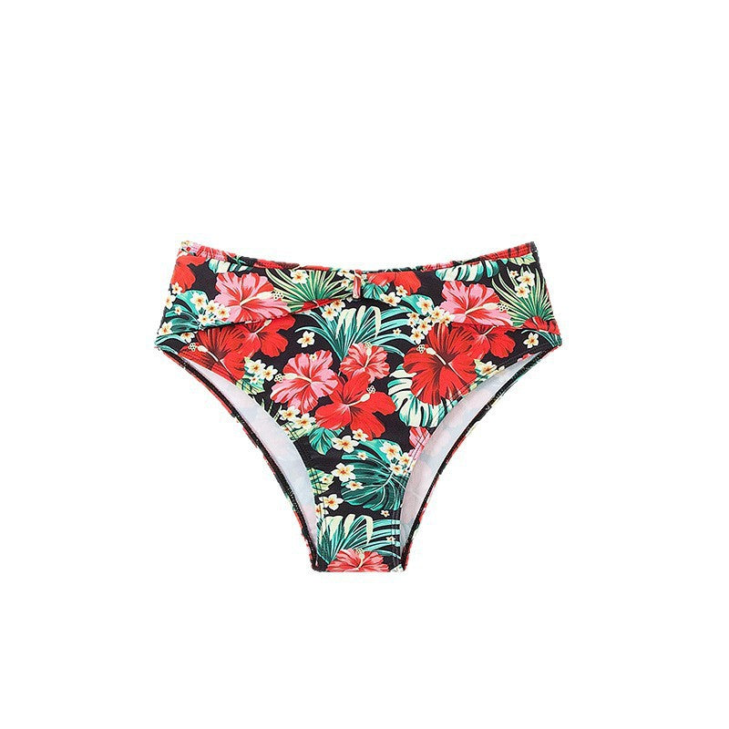 Damen Hochgeschnittener Floral-Bikini mit Raffung und elastischem Bund EB