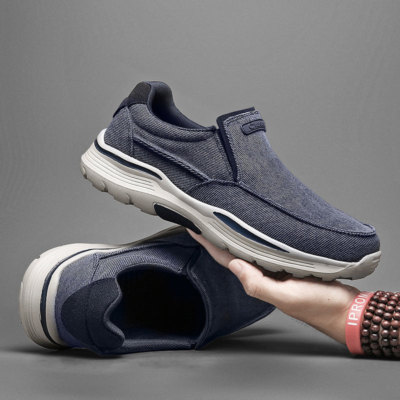 Herren leichte Slip-On Komfortfreizeitsneaker mit atmungsaktivem Canvas und stoßdämpfender Plateausohle EB
