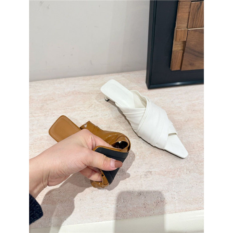 Damen elegante Mules mit geschwungenem Riemendetail EB