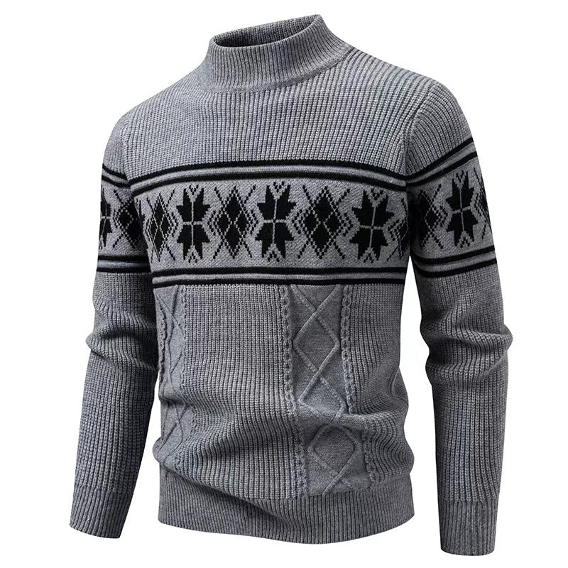 Herren nan Winter-Strukturpullover mit kurzem Stehkragen und Norwegermuster EB