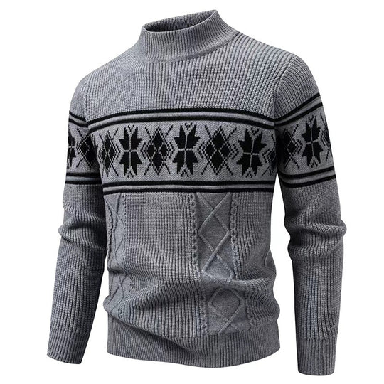 Herren nan Winter-Strukturpullover mit kurzem Stehkragen und Norwegermuster EB