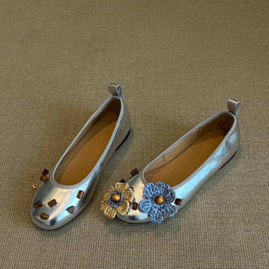 Damen Ballerinas mit floralem Dekor und schimmernder Oberfläche EB