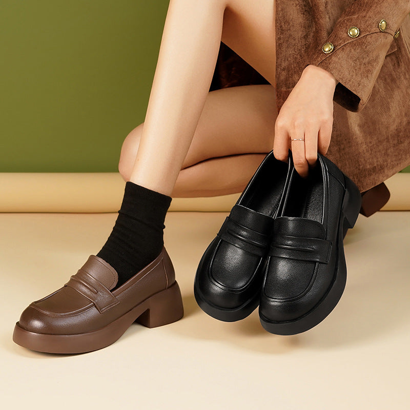 Damen Elegante Mokassins mit bequemem Blockabsatz und modischem Riemen EB