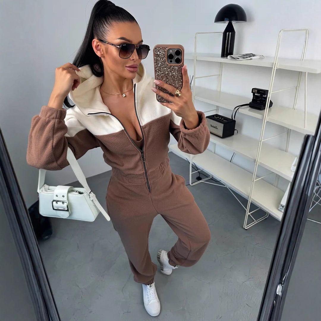 Damen gemütlicher Fleece-Overall mit Kapuze, durchgehendem Reißverschluss und elastischen Bündchen Eichborn Berlin