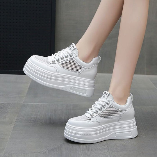 Damen Sportliche Plateau Sneakers mit atmungsaktiver Mesh-Oberfläche und schockabsorbierender Sohle EB