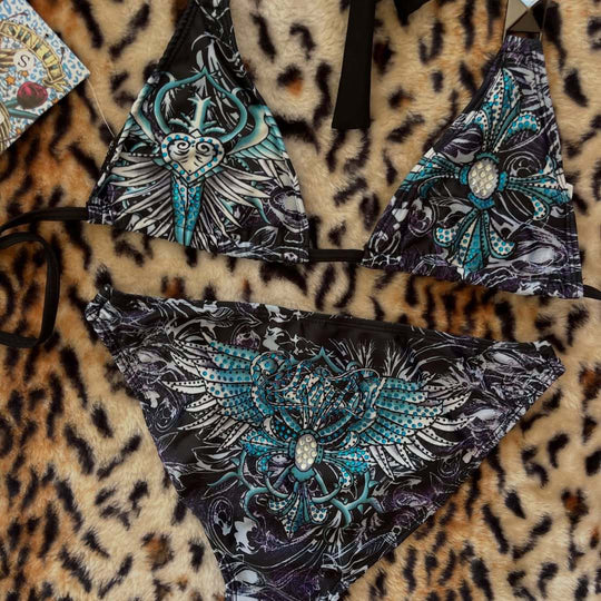 Damen Triangel-Bikini mit floralem Muster und Strass-Applikationen EB