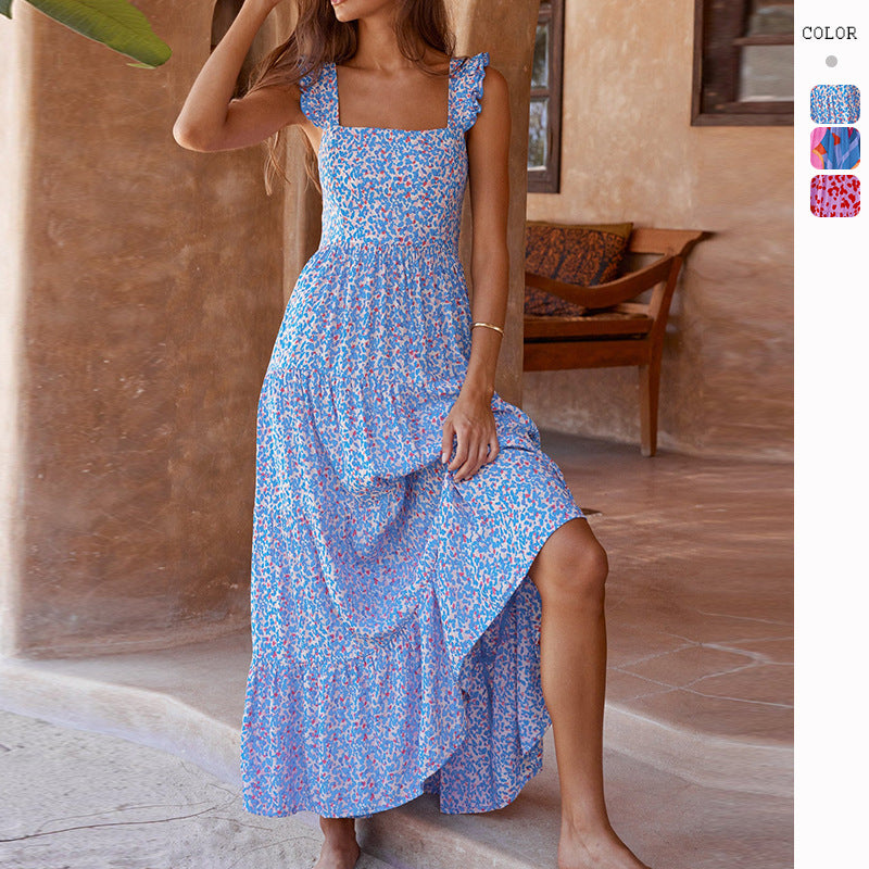 Damen Maxikleid mit voluminösem Rock und zarten Rüschendetails EB