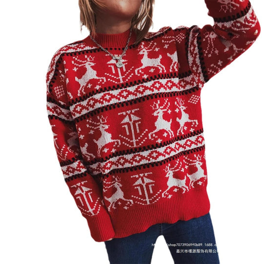 Damen Weihnachts-Pullover im festlichen Norwegermuster mit Rundhalsausschnitt EB