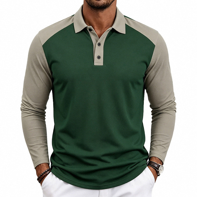 Herren nan langärmeliges Raglan-Polo aus Baumwollmix mit Knopfleiste und ergonomischem Schnitt EB
