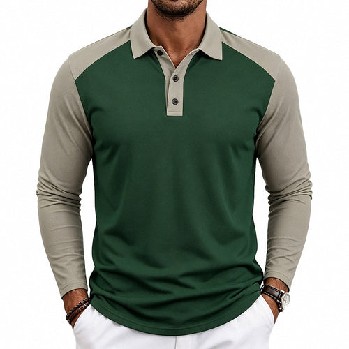 Herren nan langärmeliges Raglan-Polo aus Baumwollmix mit Knopfleiste und ergonomischem Schnitt EB