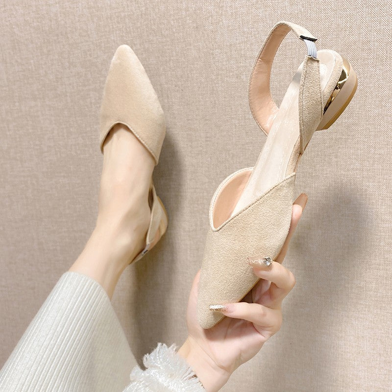 Damen Slingback-Pantoletten aus hochwertigem Wildleder mit feinem Absatz EB