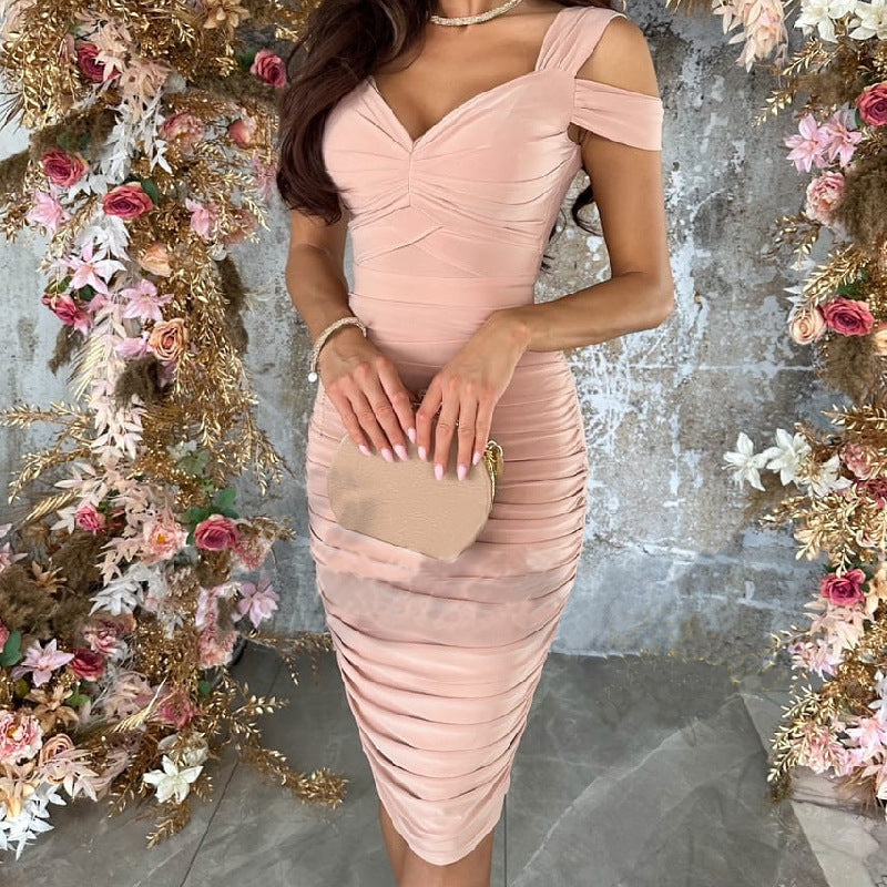 Damen Bodycon-Kleid mit Asymmetrischem Ausschnitt und Rüschendetails EB