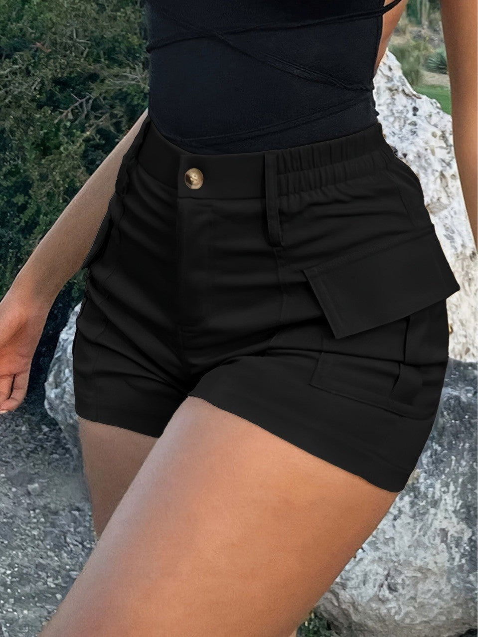 Damen Cargo-Shorts mit hohen Taille und praktischen Taschen EB