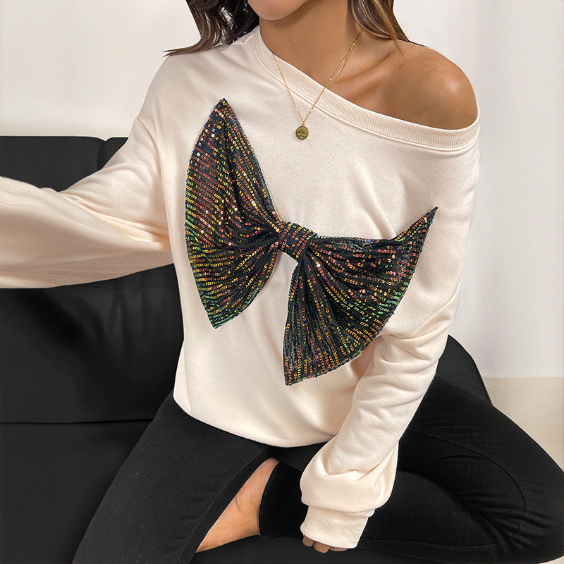 Damen Sweatshirt mit glitzerndem Schleifendetail EB