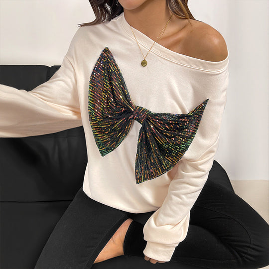 Damen Sweatshirt mit glitzerndem Schleifendetail EB