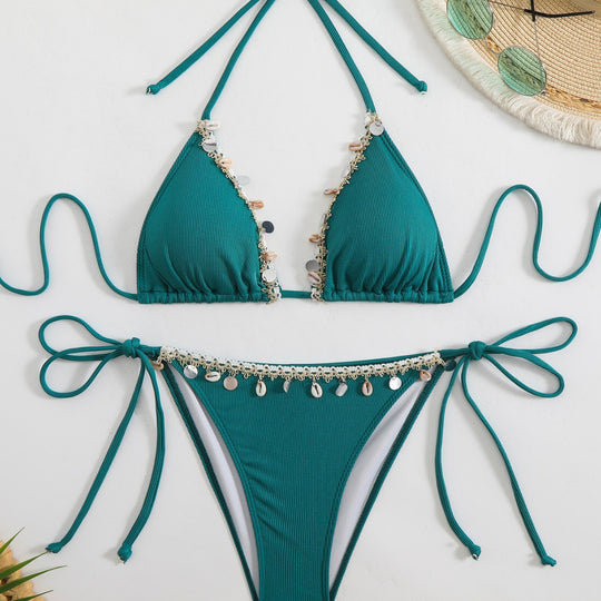Damen Bunt geschmückter Triangel-Bikini EB