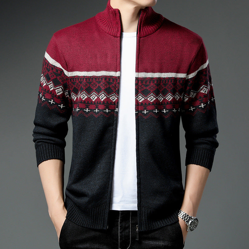 Herren Strickjacke mit hohem Kragen und attraktiven Mustern EB