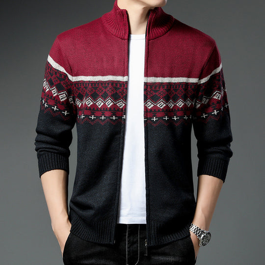 Herren Strickjacke mit hohem Kragen und attraktiven Mustern EB