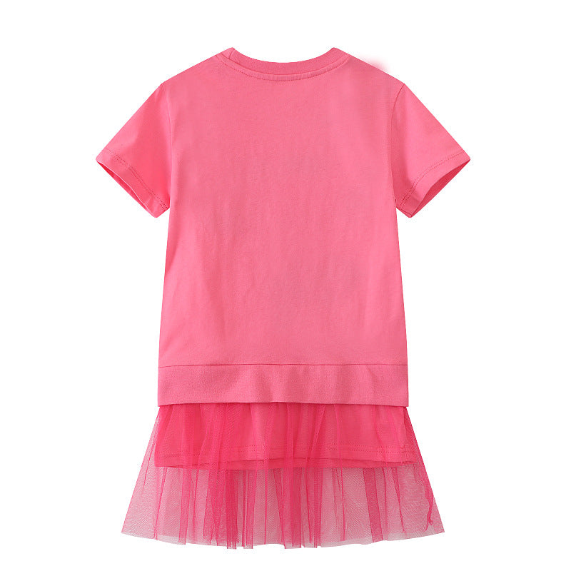 Mädchen T-Shirt Kleid mit bezauberndem Tüllunterrock EB