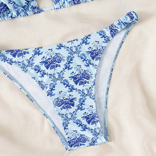 Damen Hochgeschnittener Brazilian-Bikini mit floralen Rüschendetails EB
