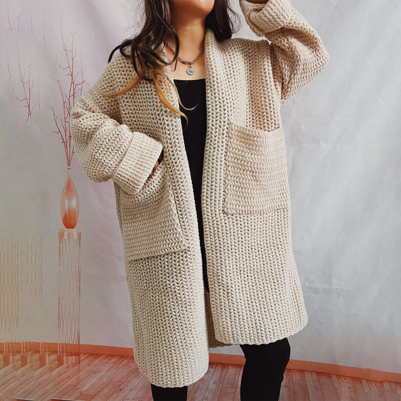 EB | Lange Strickjacke mit Taschen Chunky Strick Weiche und Lässige Silhouette