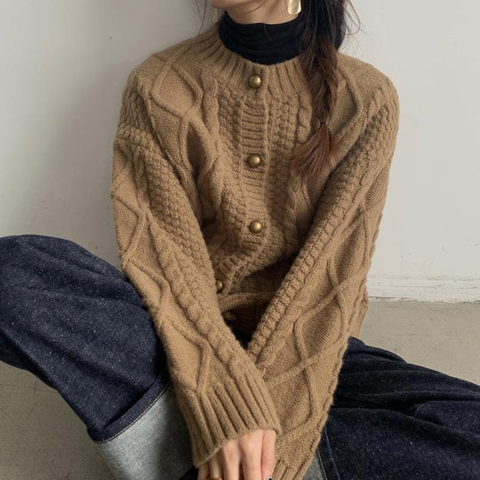Damen Grobstrick-Cardigan mit Knopfdetails und Zopfmuster EB