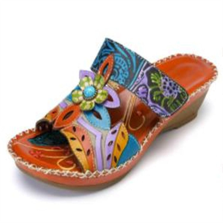 Damen Künstlerisch verzierte Keilsohlen-Sandalen EB