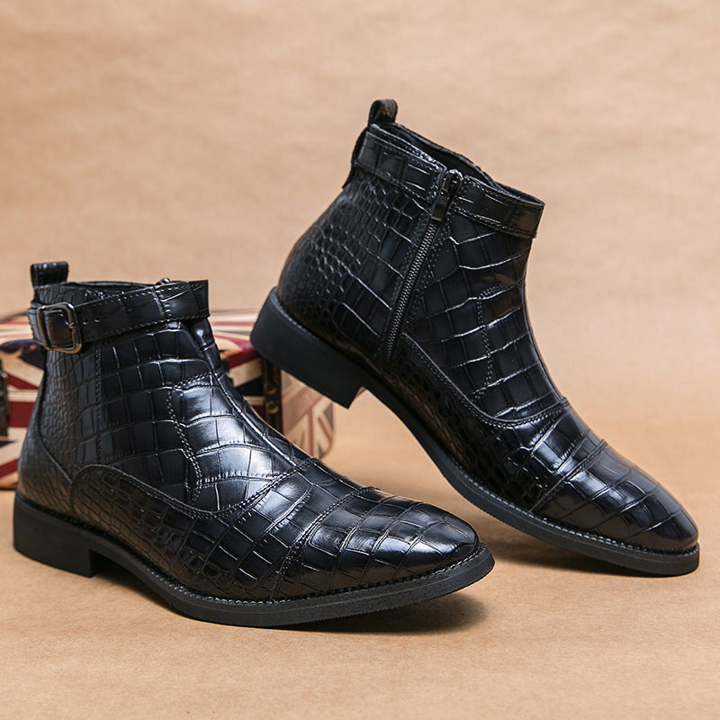 Damen elegante Schnürstiefeletten mit modischem Krokodilmuster EB