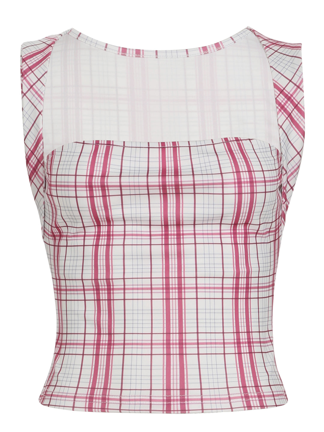 Damen figurbetontes Karo-Top mit elegantem Schnitt und transparenten Einsätzen EB