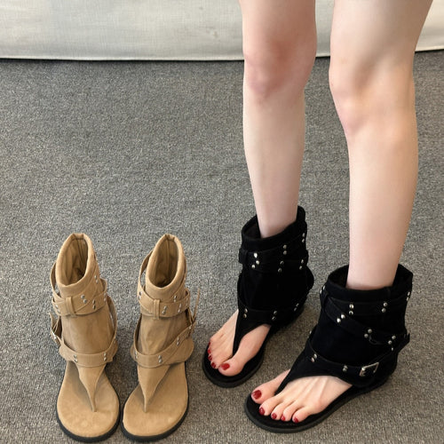 Damen Fashionable Zehentrenner-Stiefel mit Verzierungen und flexiblem Riemendesign EB
