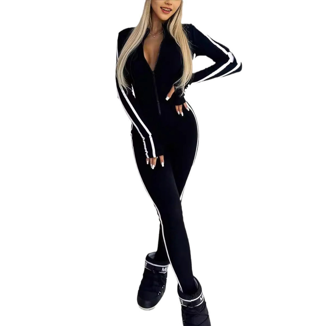 Damen Sportlicher Body mit langen Ärmeln und Streifen EB