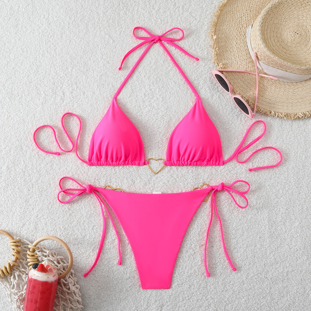 Damen Triangel-Bikini-Set mit Herz-Detail und verstellbaren Bindebändern EB