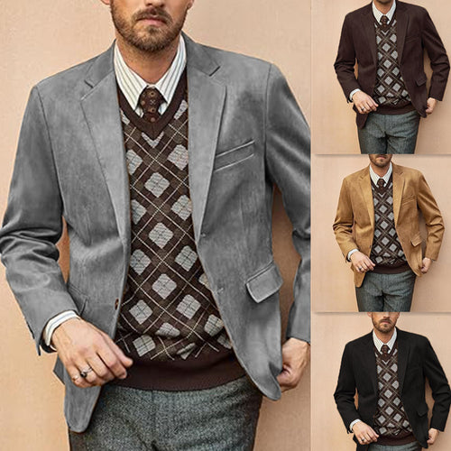 Herren eleganter Samtblazer mit detaillierter Steppnaht und modischem Schnitt EB