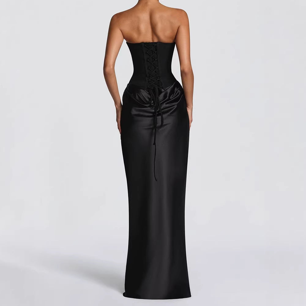 Damen Elegantes Langarm-Maxikleid mit raffinierten Drapierungen EB