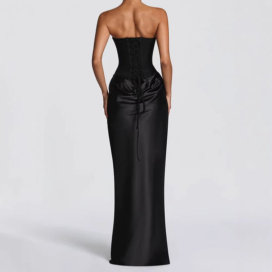 Damen Elegantes Langarm-Maxikleid mit raffinierten Drapierungen EB