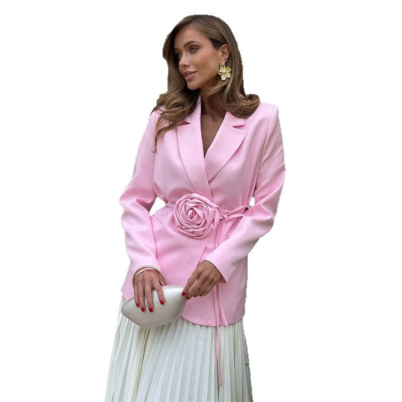 Damen Elegante Blazerjacke mit floraler Schnalle EB