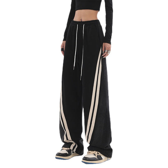 Damen nan weite Jogginghose mit hoher Taille und Jeansstoffeinsätzen sowie Seitenstreifen EB
