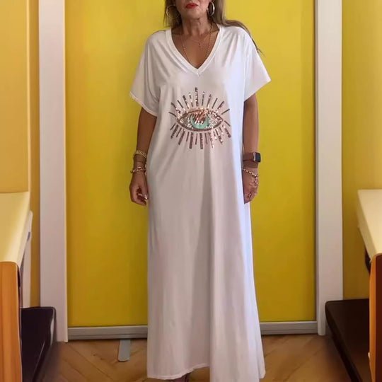 Damen strandliches Maxikleid mit funkelndem Augendesign EB