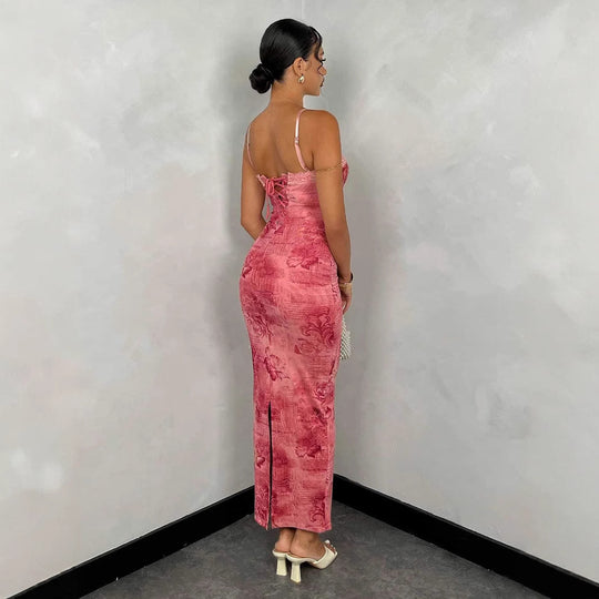 Damen Tailliertes Kleid mit trägerlosem Oberteil und floralem Muster EB