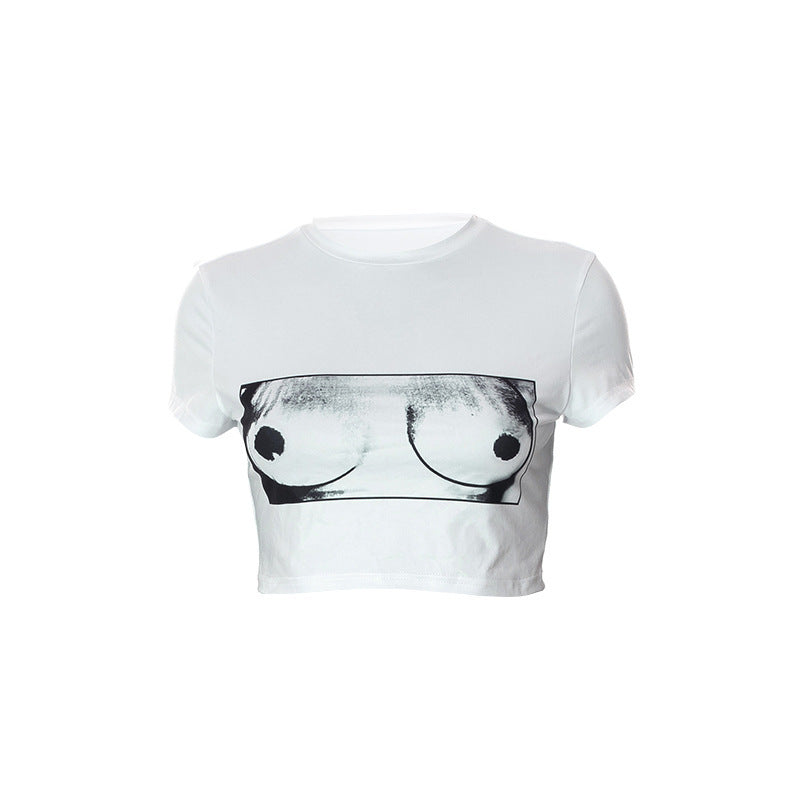 Damen Crop-T-Shirt mit künstlerischem Grafikdruck EB