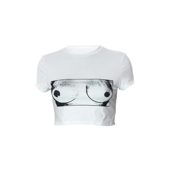 Damen Crop-T-Shirt mit künstlerischem Grafikdruck EB